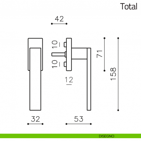 Maniglia per finestra martellina DK Total Olivari disegno