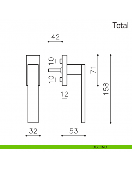 Maniglia per finestra martellina DK Total Olivari disegno