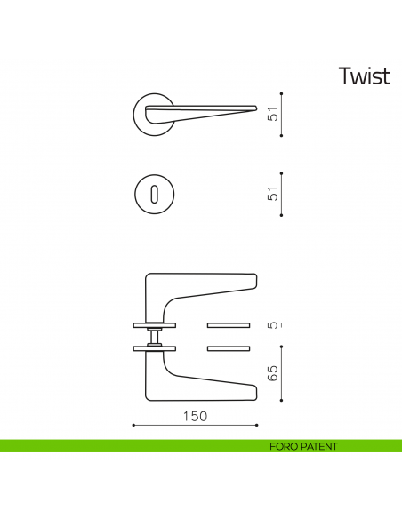 Maniglia per porta Twist Olivari foro patent