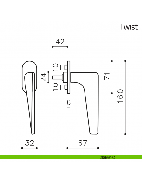 Maniglia per finestra martellina DK Twist Olivari disegno