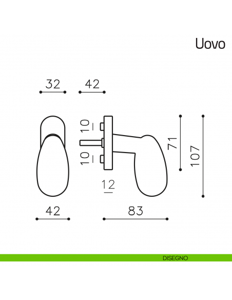 Maniglia per finestra martellina DK Uovo Olivari disegno