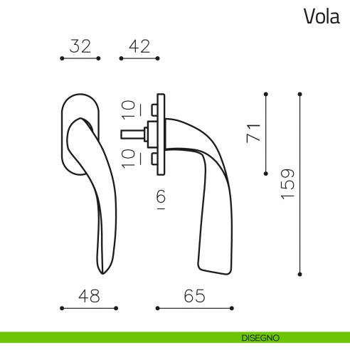Maniglia per finestra martellina DK Vola Olivari disegno