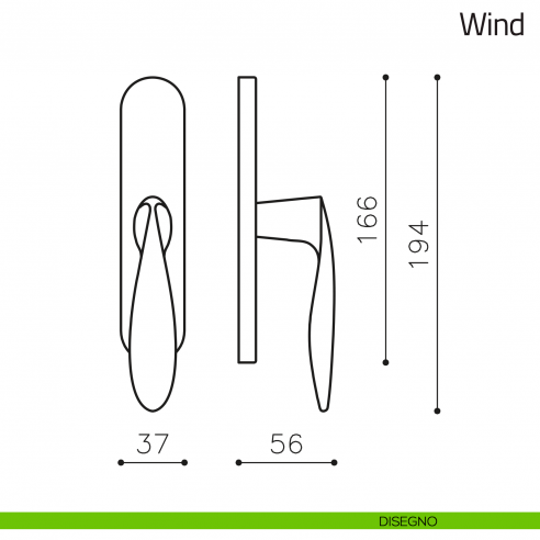 Maniglia per finestra cremonese Wind Olivari disegno