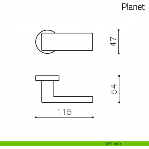 Pomolo per porta zancato fisso Planet Olivari disegno