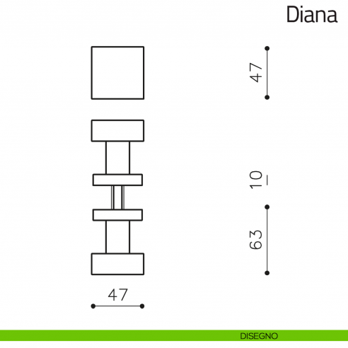 Pomello per porta in vetro Diana Olivari disegno