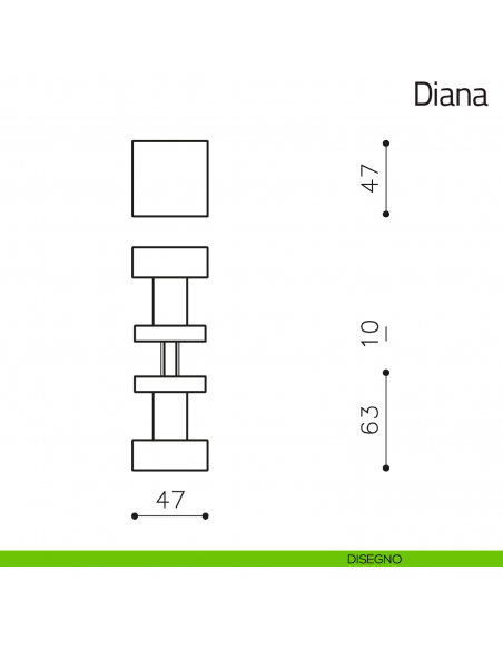 Pomello per porta in vetro Diana Olivari disegno