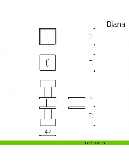 Pomello per porta Diana girevole Olivari bassa foro patent