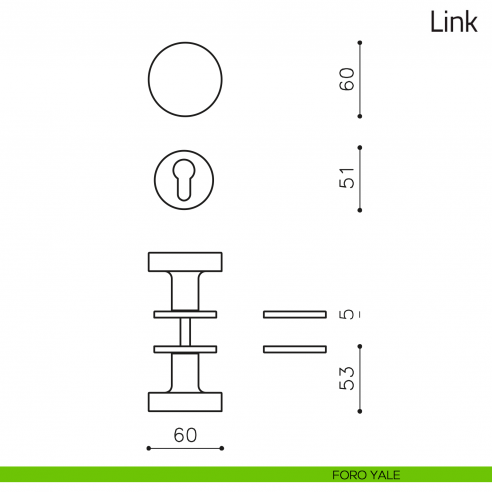 Pomello per porta Link girevole Olivari bassa foro yale