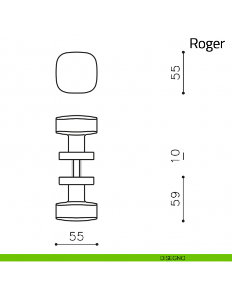 Pomello per porta in vetro Roger Olivari disegno
