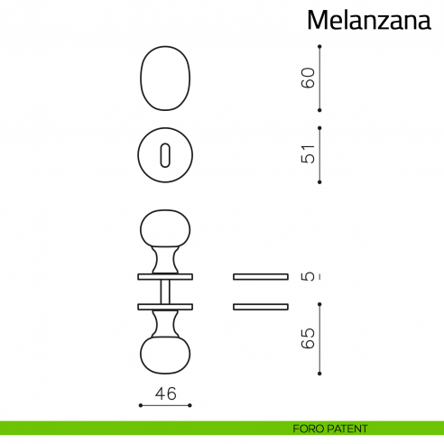 Pomello per porta Melanzana girevole Olivari bassa foro patent