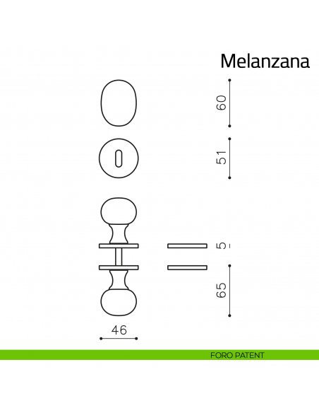 Pomello per porta Melanzana girevole Olivari bassa foro patent