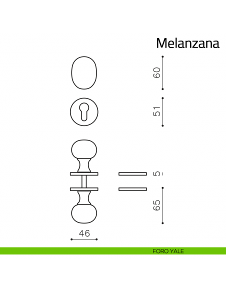 Pomello per porta Melanzana girevole Olivari bassa foro yale