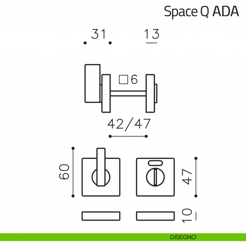 Nottolino per porta Space Q ADA Olivari libero/occupato disegno