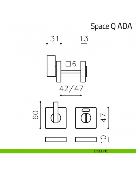 Nottolino per porta Space Q ADA Olivari libero/occupato disegno