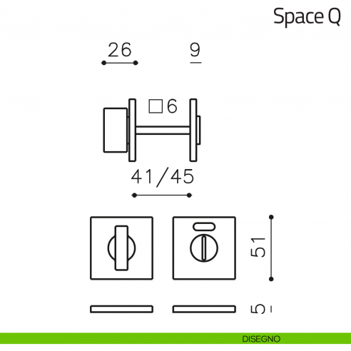 Nottolino per porta Space Q Olivari basso libero/occupato disegno