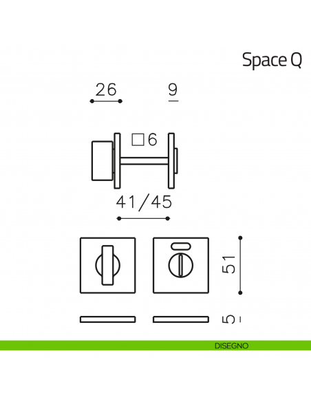 Nottolino per porta Space Q Olivari basso libero/occupato disegno