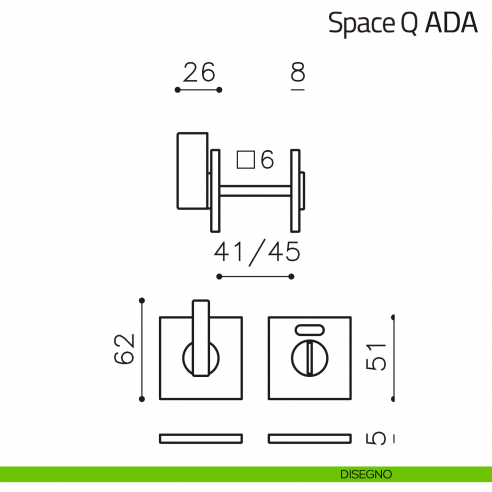 Nottolino per porta Space Q ADA Olivari basso libero/occupato disegno