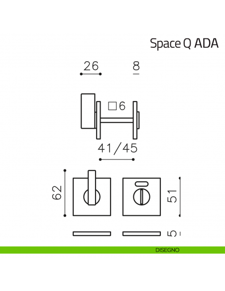 Nottolino per porta Space Q ADA Olivari basso libero/occupato disegno
