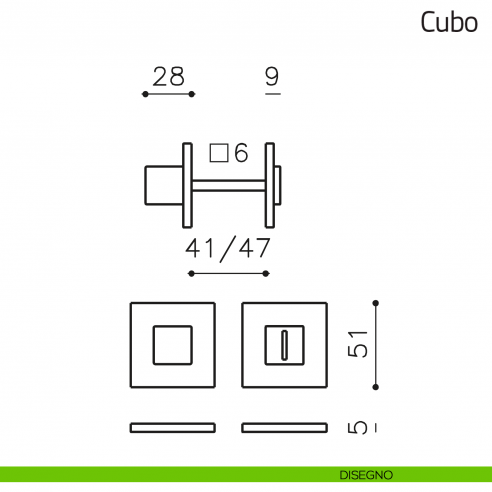 Nottolino per porta Cubo Olivari basso disegno
