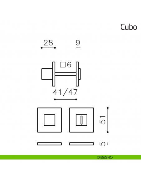 Nottolino per porta Cubo Olivari basso disegno