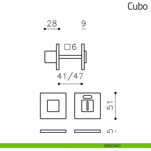 Nottolino per porta Cubo Olivari basso libero/occupato disegno