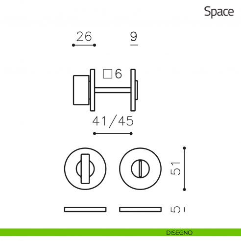 Nottolino per porta Space Olivari basso disegno