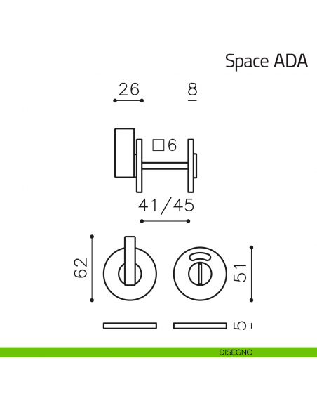 Nottolino per porta Space ADA Olivari libero/occupato basso disegno