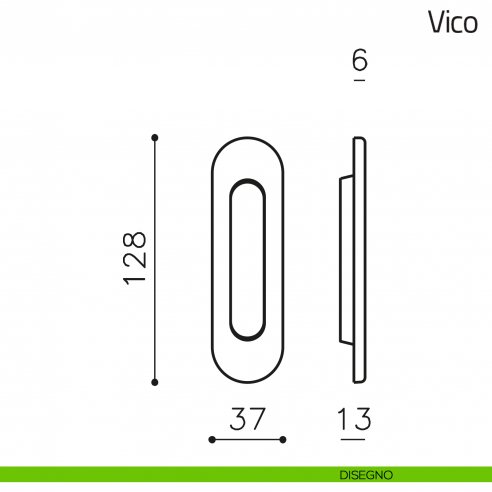 Maniglia per porta scorrevole Vico Olivari senza foro chiave disegno
