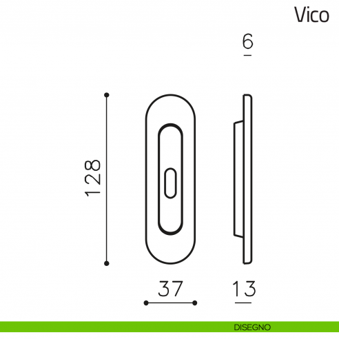 Maniglia per porta scorrevole Vico Olivari con foro chiave disegno