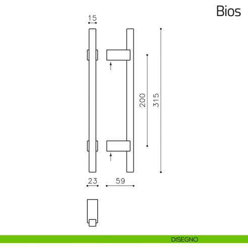 Maniglione per porta Bios Olivari 315 mm disegno
