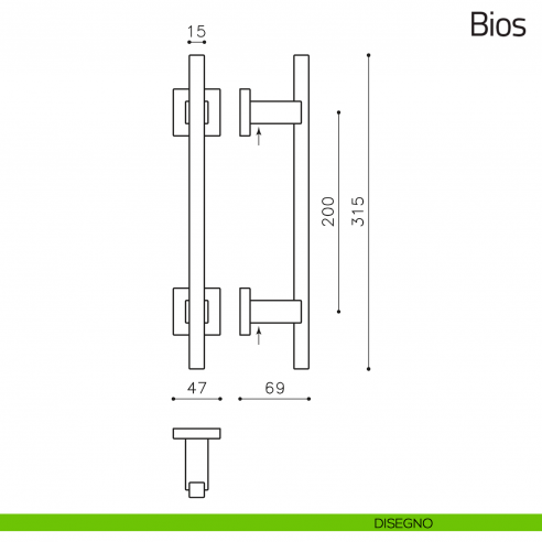 Maniglione per porta Bios Olivari 315 mm disegno