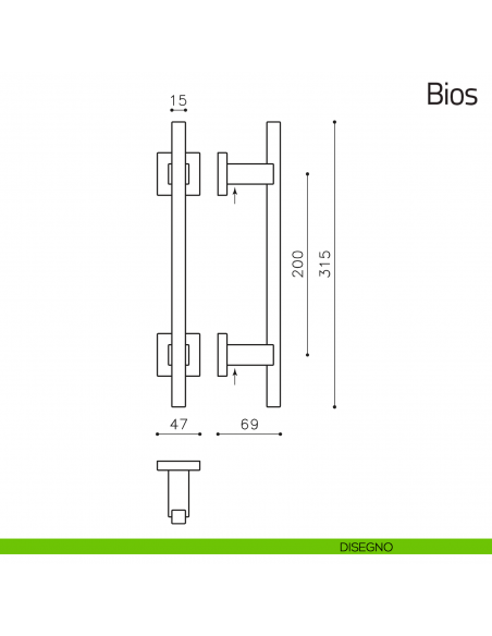 Maniglione per porta Bios Olivari 315 mm disegno