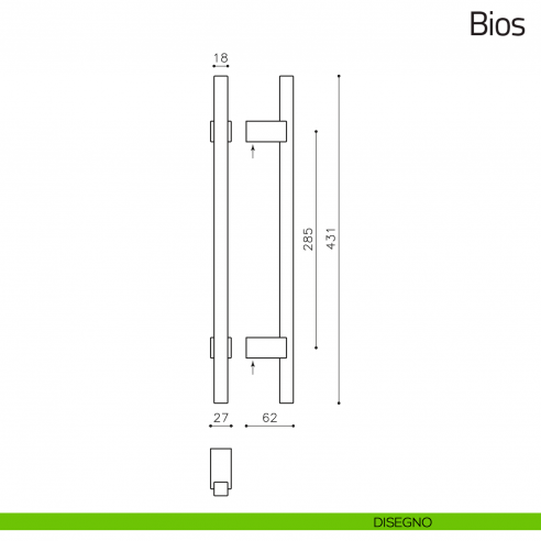 Maniglione per porta Bios Olivari 431 mm disegno