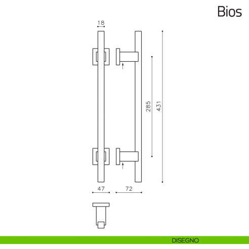Maniglione per porta Bios Olivari 431 mm disegno