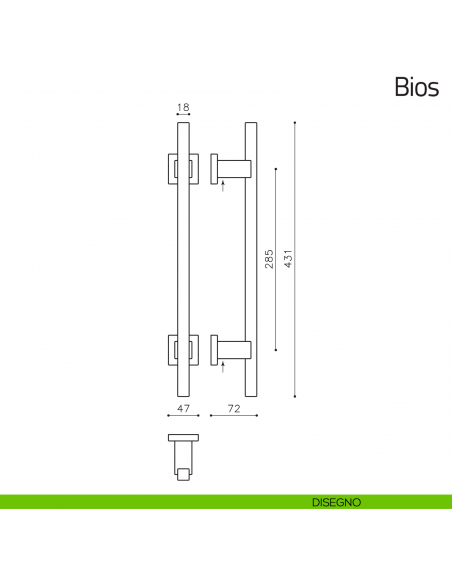 Maniglione per porta Bios Olivari 431 mm disegno