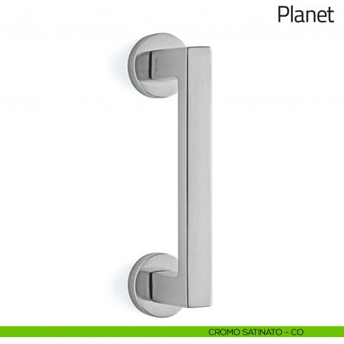 Maniglione per porta Planet Olivari con rosette cromo satinato