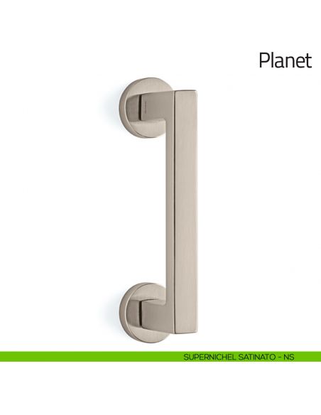 Maniglione per porta Planet Olivari con rosette supernichel satinato