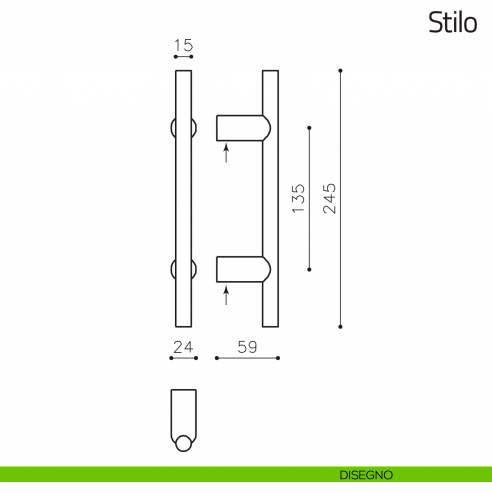 Maniglione per porta Stilo Olivari 245 mm disegno