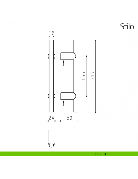 Maniglione per porta Stilo Olivari 245 mm disegno