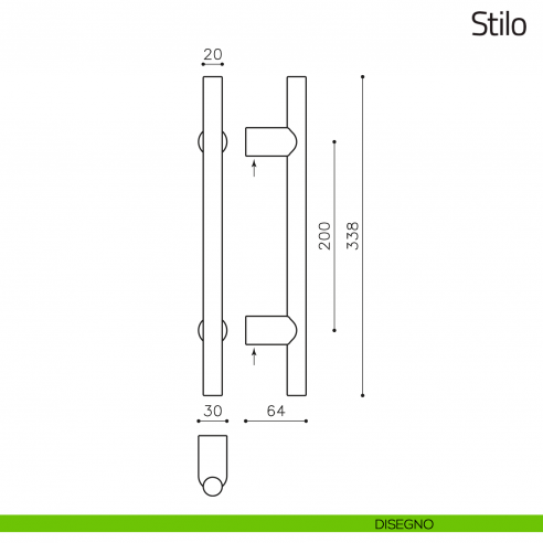 Maniglione per porta Stilo Olivari 338 mm disegno