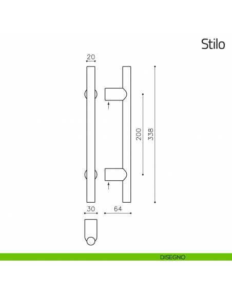 Maniglione per porta Stilo Olivari 338 mm disegno