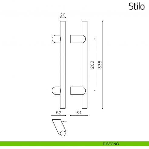 Maniglione per porta Stilo Olivari zancato 338 mm disegno