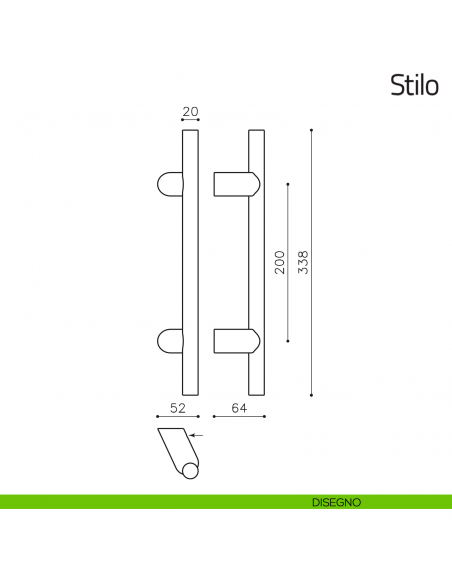 Maniglione per porta Stilo Olivari zancato 338 mm disegno