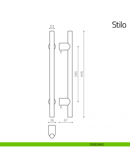 Maniglione per porta Stilo Olivari 445 mm disegno