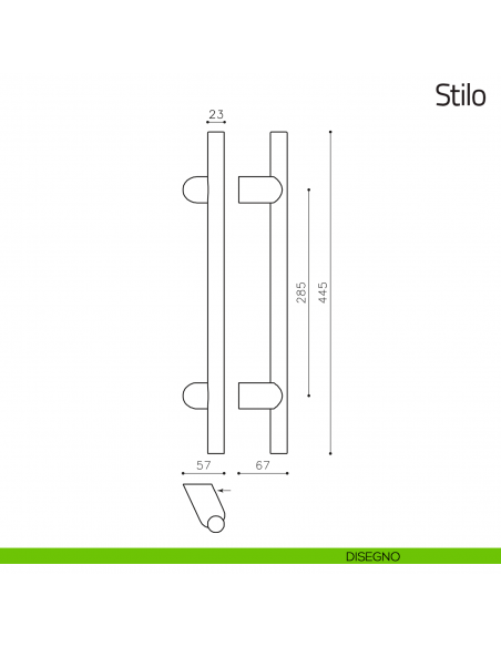 Maniglione per porta Stilo Olivari zancato 445 mm disegno