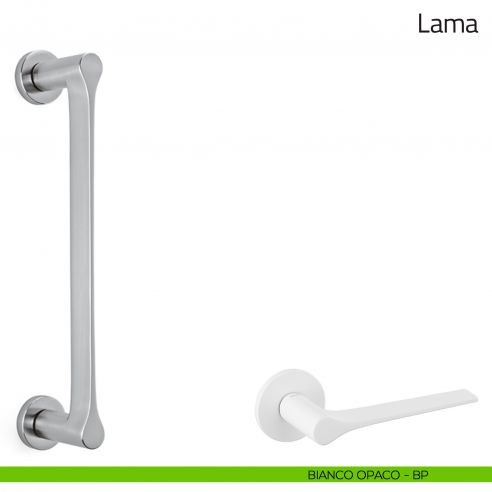 Maniglione per porta Lama Olivari con rosette bianco opaco