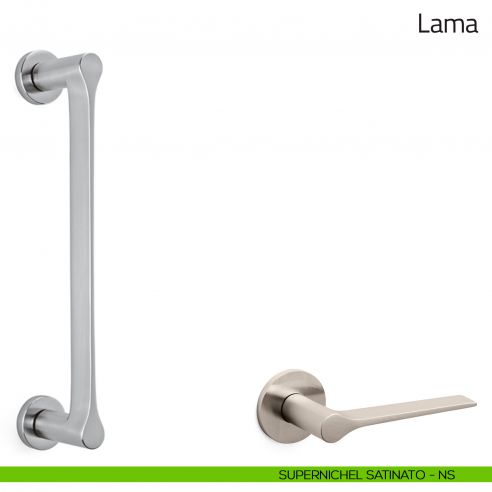 Maniglione per porta Lama Olivari con rosette supernichel satinato