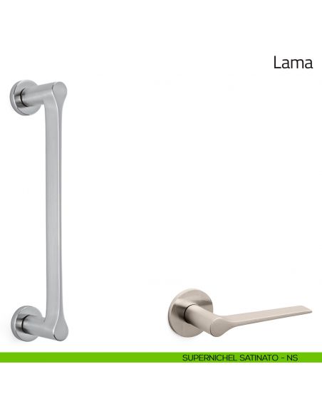 Maniglione per porta Lama Olivari con rosette supernichel satinato