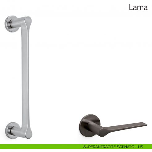 Maniglione per porta Lama Olivari con rosette superantracite satinato
