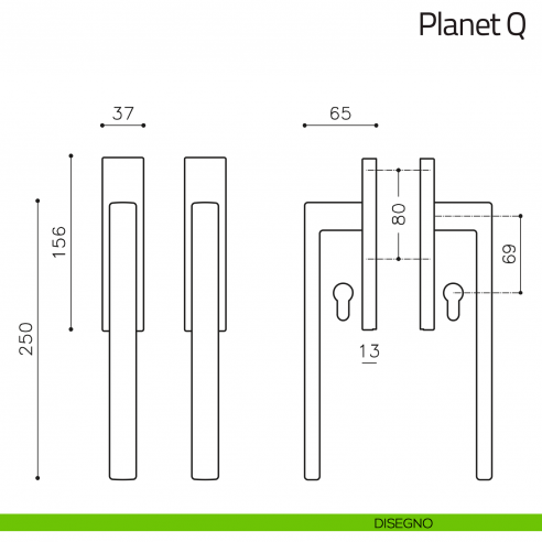 Maniglione per alzante scorrevole Planet Q Olivari accoppiato disegno